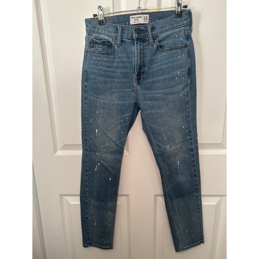 Abercrombie Kids Slim Taper Fit Jeans Paint Splatter Design Size 13/14 Slim